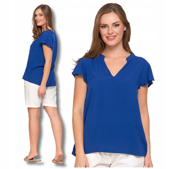 ELEGANCKA BLUZKA DAMSKA Z KRÓKIM RĘKAWEM GŁADKA ZWIEWNA LEKKA MORAJ 