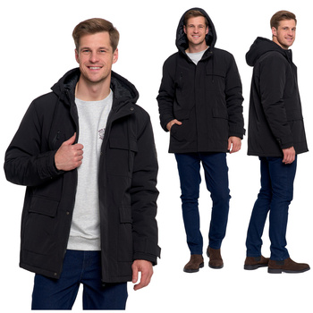 KURTKA ZIMOWA MĘSKA Z KIESZENIAMI I KAPTUREM MODNA WYGODNA MORAJ