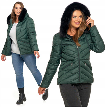 KURTKA DAMSKA PIKOWANA Futerkowy Kaptur Przejściowa na Jesień MORAJ 