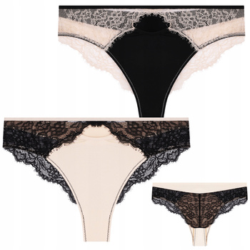 Eleganckie Majtki Damskie Figi BRAZYLIANY z Koronką 2-PAK MORAJ 