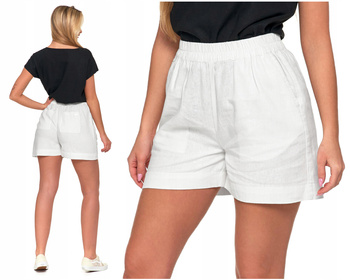 Eleganckie Białe KRÓTKIE SPODENKI Damskie Lniane Szorty Wysoki Stan MORAJ 