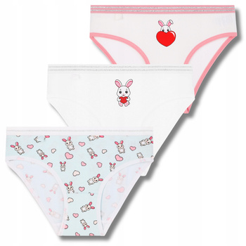 Majtki Dziewczęce Figi z Króliczkiem Brokatowe Wykończenie MORAJ 3PAK 