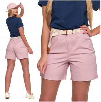 SZORTY DAMSKIE Krótkie Spodenki z Paskiem Eleganckie Modne Róż MORAJ 