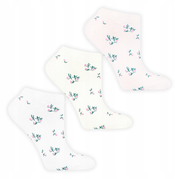 Jasne Skarpetki MORAJ Stopki Damskie Niskie Skarpety Kwiatki 3-pary