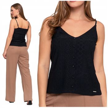 Elegancki TOP DAMSKI Ażurowy Bluzka na Ramiączkach z Guziczkami MORAJ 