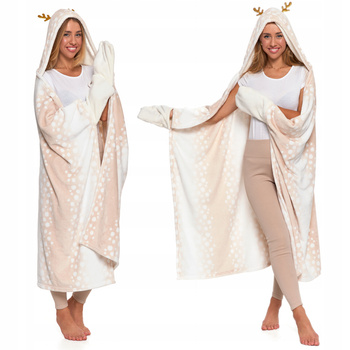 KOC Z RENIFEREM Ciepła Kocobluza Świąteczna Kocyk z Kapturem ŚWIĘTA MORAJ