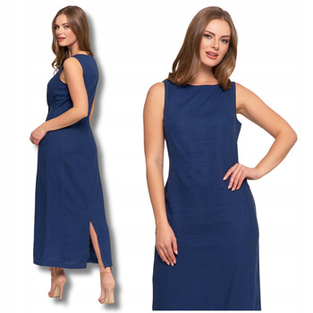 Długa SUKIENKA DAMSKA MAXI Suknia Lniana Lekka Elegancka Gładka MORAJ 