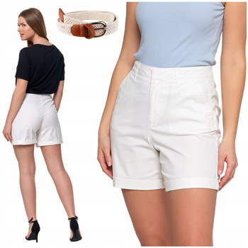 Szorty Damskie KRÓTKIE SPODENKI z Wysokim Stanem PASEK GRATIS MORAJ 