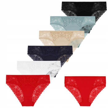 MAJTKI DAMSKIE ELEGANCKIE FIGI Z KORONKĄ BAWEŁNIANE MORAJ 6-PAK 