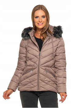 KURTKA DAMSKA PIKOWANA Futerkowy Kaptur Przejściowa na Jesień MORAJ 