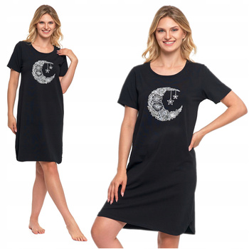 Koszula Nocna Krótki Rękaw PREZENT Piżama Damska Czarna Elegancka MORAJ 