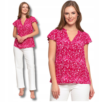 ELEGANCKA BLUZKA DAMSKA Z KRÓKIM RĘKAWEM KOLOROWA ZWIEWNA LEKKA MORAJ