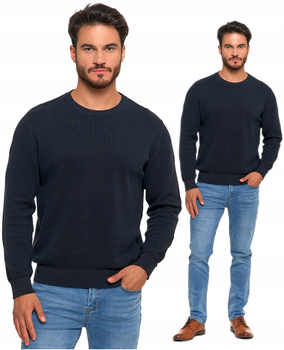 SWETER MĘSKI SWETER BAWEŁNIANY Z DEKOLTEM OKRĄGŁYM GRANATOWY BAWEŁNA 