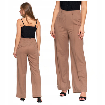 Eleganckie SPODNIE DAMSKIE Beżowe z Prostą Nogawką Modne Gładkie MORAJ 