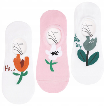 Stopki Damskie Niskie Skarpetki MORAJ Skarpety w Kwiaty Urocze 3-PARY 
