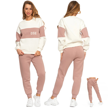 Komplet Dresowy Damski Gładkie Spodnie i Bluza z Nadrukiem MORAJ 