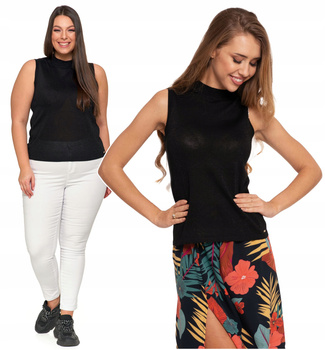 MODNA BLUZKA DAMSKA TOP SWETERKOWY ZE STÓJKĄ BEZ RĘKAWKÓW CZARNA MORAJ 