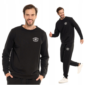 Czarna BLUZA MĘSKA MORAJ Bez Kaptura Przez Głowę Minimalistyczny Nadruk 