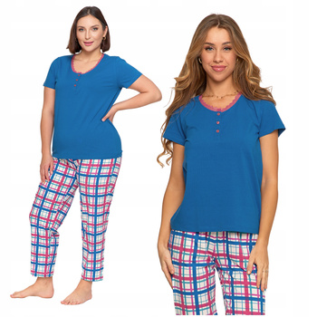 Piżama Damska Dwuczęściowa Bluzka z Koronką Długie Spodnie w Kratę MORAJ 