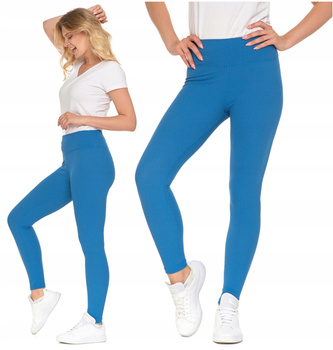 Legginsy Długie w Prążek Damskie Wysoki Stan Kryjące Wygodne MORAJ 