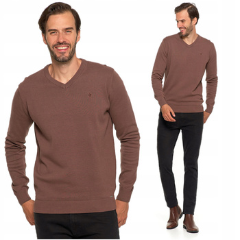 Elegancki Sweter Męski Klasyczny Prosty Krój Dekolt w Serek MORAJ 