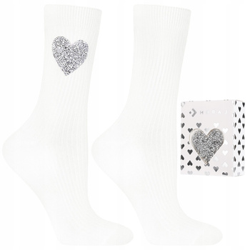Wysokie Skarpetki Damskie Prążkowane z Sercem w Kryształki MORAJ 1PARA