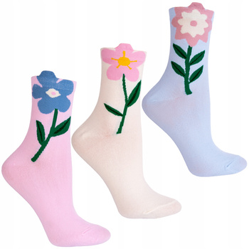 Skarpetki Damskie MORAJ Wysokie Skarpety za kostkę Kwiatki 3-PAK 