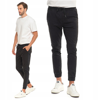 Czarne Joggery Męskie Wiązane SPODNIE Wygodne ze ściągaczami MORAJ