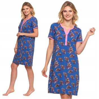 KOSZULA NOCNA na Krótki Rękaw Piżama Damska w Kwiaty Prezent Urocza MORAJ 