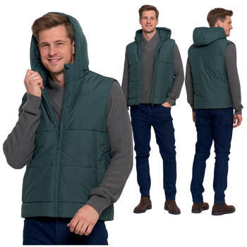 BEZRĘKAWNIK MĘSKI PIKOWANY KAMIZELKA Z KAPTUREM NA JESIEŃ CIEPŁA MORAJ