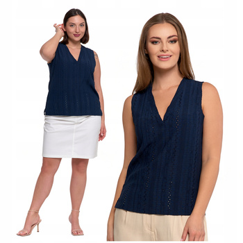 Ażurowa Bluzka Damska Bez Rękawów Dekolt w Serek Modna Koszulka Top MORAJ 