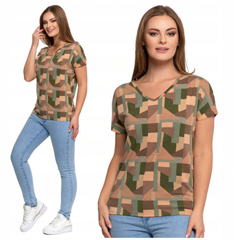 BLUZKA DAMSKA Koszulka z Krótkim Rękawem Modny Wzór Kolorowa MORAJ 