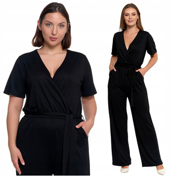 ELEGANCKI KOMBINEZON DAMSKI KRÓTKI RĘKAW DŁUGIE SPODNIE GŁADKI MORAJ