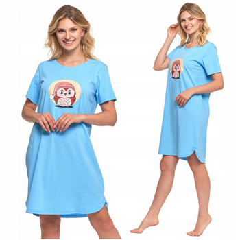 KOSZULA NOCNA DAMSKA Krótki Rękaw Bawełniana Wygodna Urocza Sowa MORAJ 