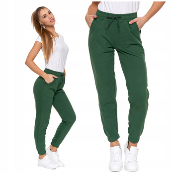 SPODNIE DAMSKIE Dresowe Gładkie z Kieszeniami i Ściągaczami Modne MORAJ 