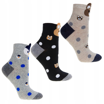 Skarpetki Damskie za Kostkę Wysokie 3/4 Urocze Zwierzaki 3-pary MORAJ 