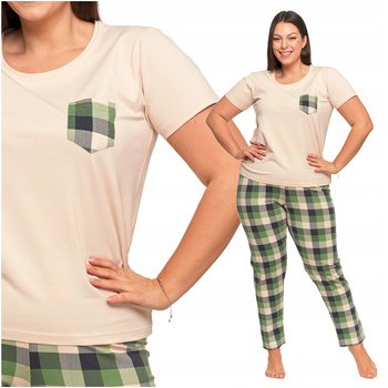 PIŻAMA DAMSKA Dwuczęściowa Krótki Rękaw Spodnie w Kratę Wygodna MORAJ 