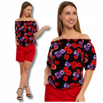 BLUZKA HISZPANKA Damska Na Lato w Kwiaty Elegancka Koszulka Modna MORAJ