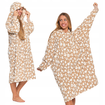 KOCOBLUZA Koc z Rękawami Cętki Duża Bluza z Kapturem Ciepła Pluszowa MORAJ