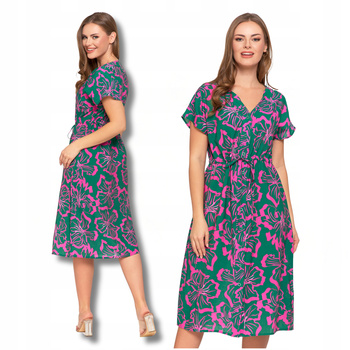 SUKIENKA DAMSKA MIDI Wzorzysta Elegancka Suknia na Lato Lekka MORAJ 