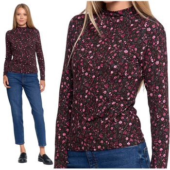 BLUZKA DAMSKA W KWIATKI STYLOWA MODNA ZE STÓJKĄ Z WISKOZY MORAJ
