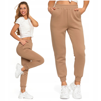 Ocieplane Spodnie Dresowe Damskie MORAJ Wysoki Stan Kieszenie Gładkie 
