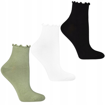 Skarpetki Damskie 3/4 Kolorowe Falbanka na Ściągaczu 3-PAK MORAJ 