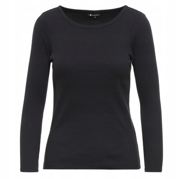 Bluzka Damska Prążkowana Czarna Okrągły Dekolt Długi Rękaw Prążek MORAJ 