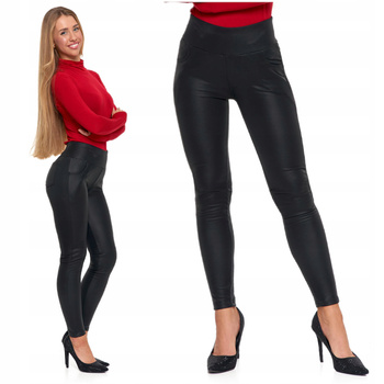 Eleganckie LEGGINSY DAMSKIE GETRY w stylu skórzanym Wysoki Stan MORAJ 
