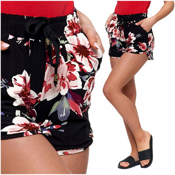 Szorty Damskie Krótkie Spodenki Dresowe w Kwiaty Wiązane Wygodne MORAJ 