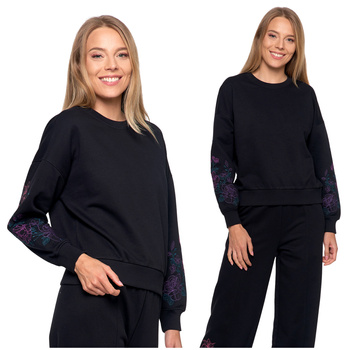 LUŹNA BLUZA DAMSKA DRESOWA OCIEPLANA CIEPŁA HAFT NA RĘKAWIE MORAJ