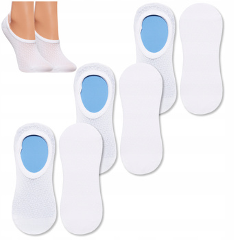 Stopki Damskie Niskie Skarpetki Białe Balerinki Silikon MORAJ 3-PAK 