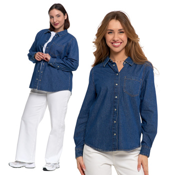 Luźna Koszula Jeansowa Damska Rozpinana Modna 100% Bawełna Klasyk MORAJ 