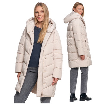 KURTKA DAMSKA DŁUGA PŁASZCZ Z KAPTUREM PIKOWANY NA JESIEŃ GŁADKI MORAJ